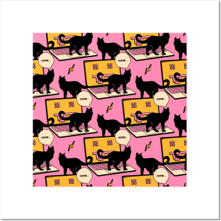 404 Error Laptop Black Cat Pattern in pink Posters and Art